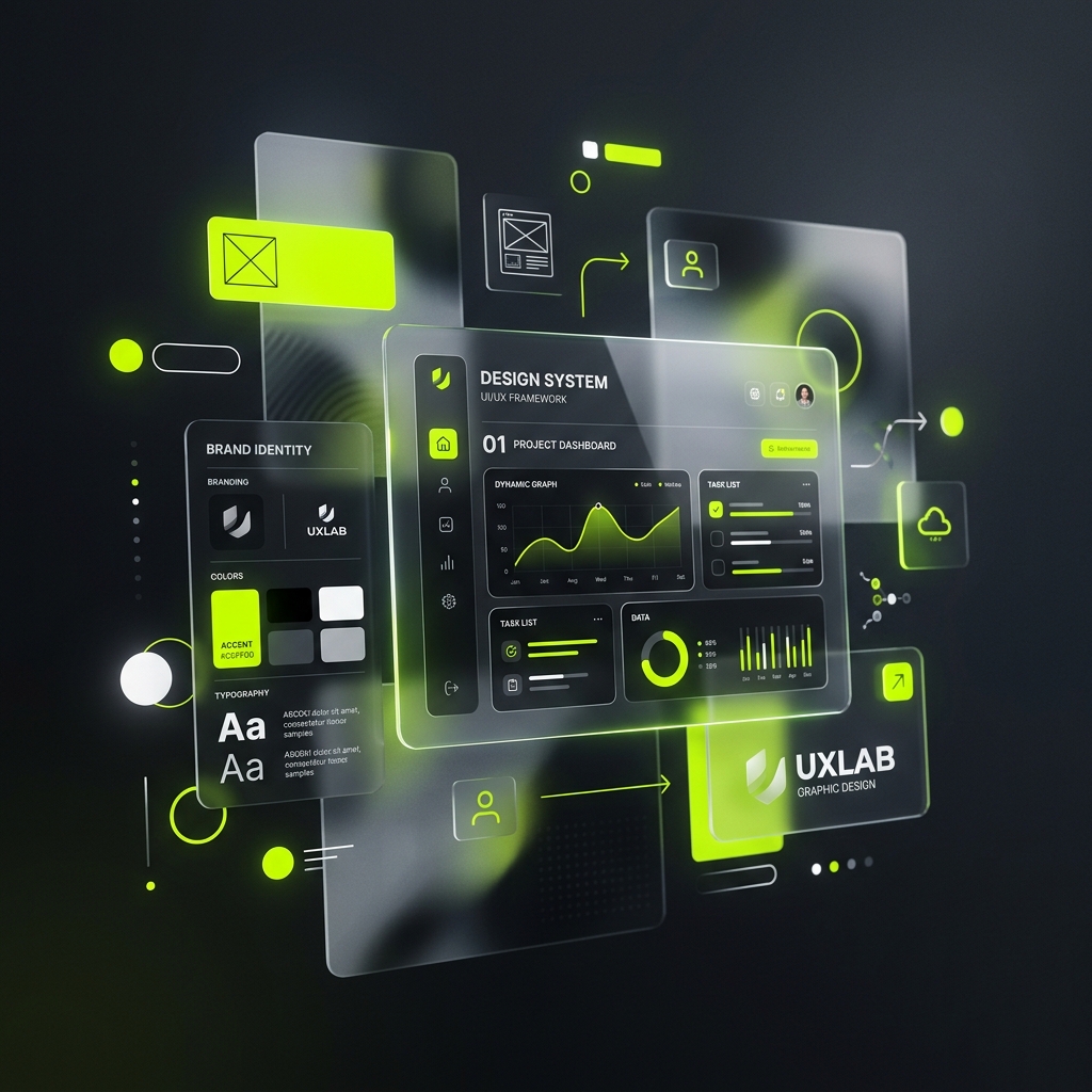 Composition design graphique UI/UX glassmorphism